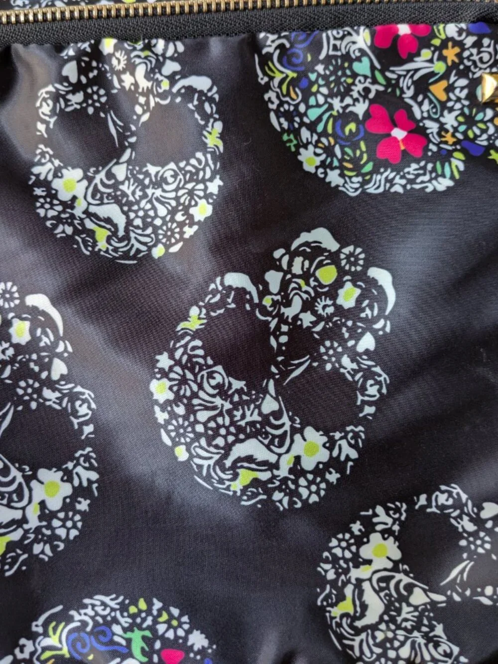 MMS Design Studio Sugar Skull Backpack Black Floral Satin Edgy Gothic #261